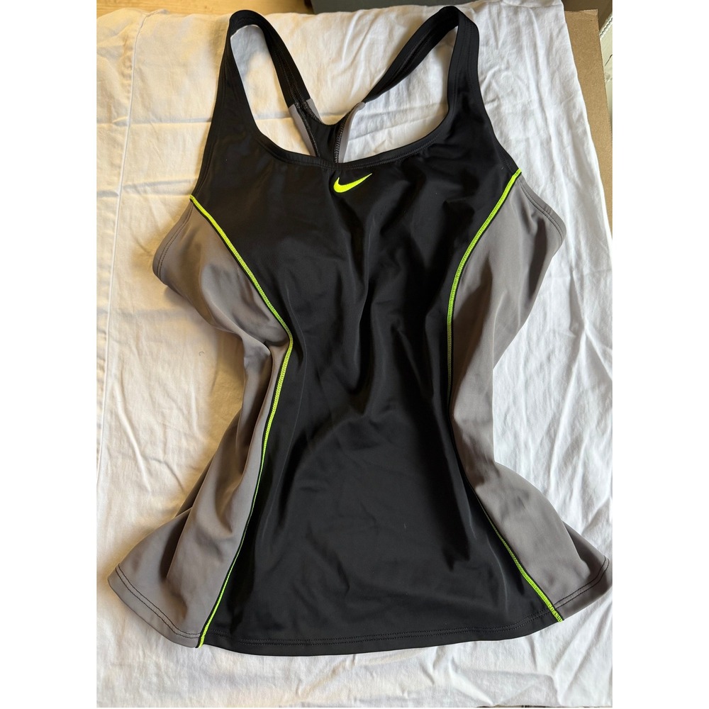 Nike Tank Top Large Black Grey Green Built-in Bra Racerback Workout Shirt